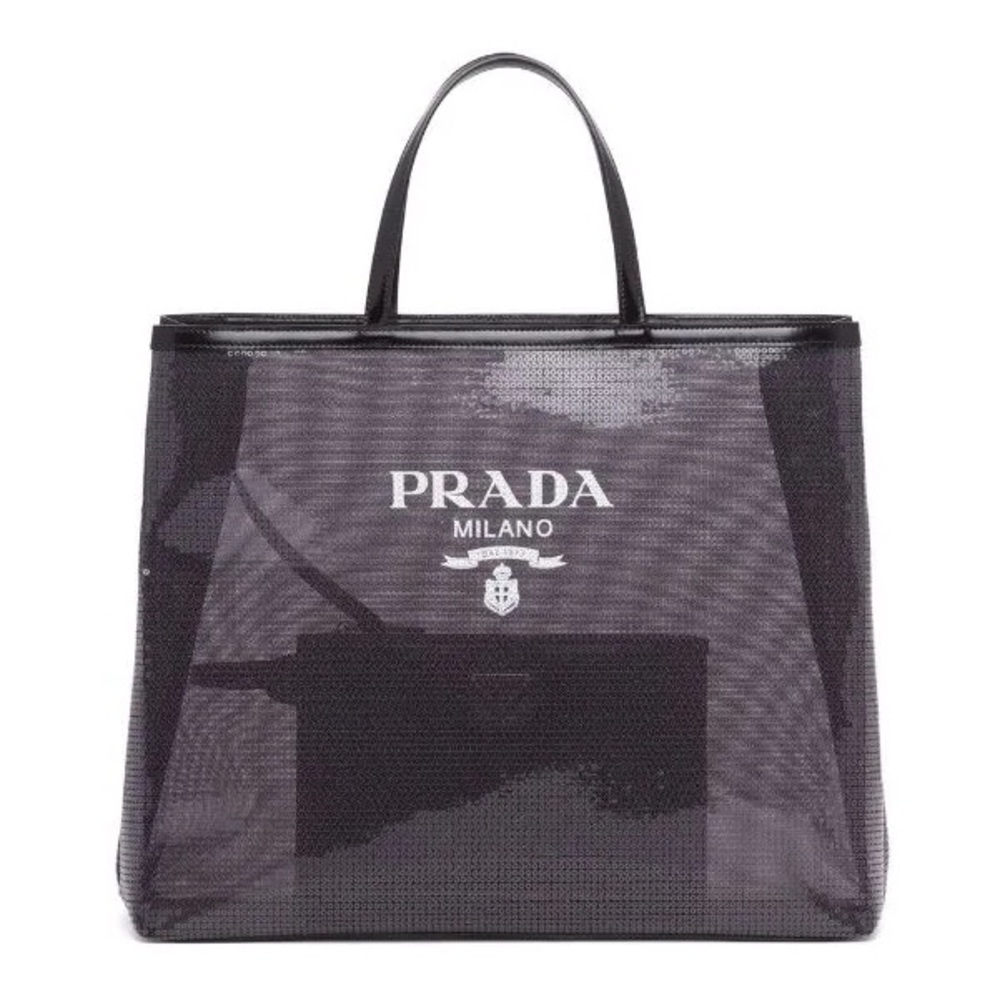 NWT Prada Sequined Logo Print Mesh Tote Bag - Picture 1 of 15